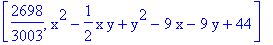 [2698/3003, x^2-1/2*x*y+y^2-9*x-9*y+44]